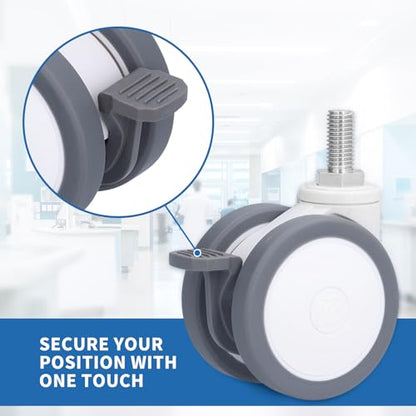 Desk Chair Wheels Replacement Noiseless Swivel Caster Wheels Medical Rubber TPR 3in Thread Aluminum Alloy 75mm Caster M12 for Home Office Chair Furniture