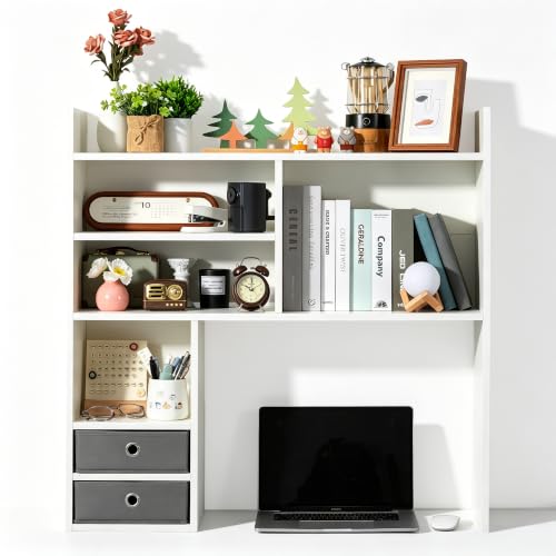 deli Desktop Bookshelf, High-Capacity Desk Hutch Organizer, White - color: Fashion White