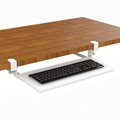 Stand Up Desk Store Compact Clamp-On Retractable Adjustable Keyboard Tray/Under Desk Keyboard Tray | Increase Comfort and Usable Desk Space | for Desks Up to 1.5" (24.5" x 11.5") (White) (Small) - size: Small