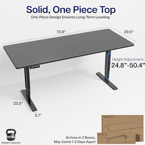 VIVO Black 71 x 30 in Standing Desk, DESK-KIT-2E71B - color: Black Top / Black Frame, size: 71 x 30 inch