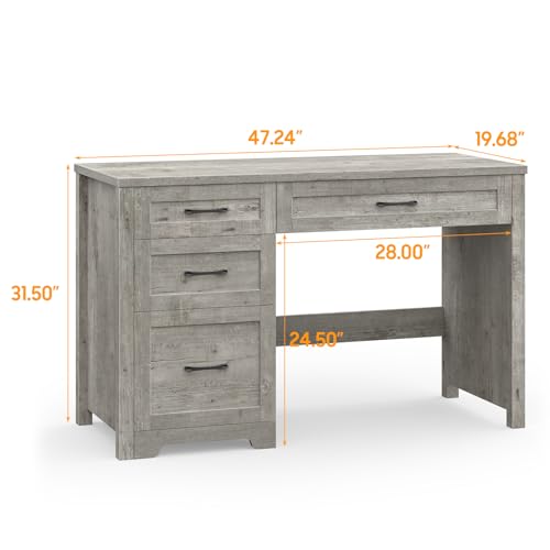 Vabches Home Office Desk with 3 Storage Drawers, Grey | Farmhouse 47" Wood Computer Desk with File Drawer, Workstation for Home Office, Writing, Study - color: Grey, size: Without Charging Station