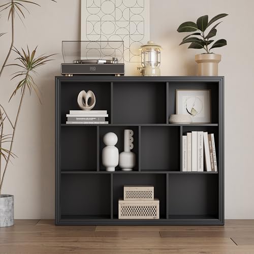 Wooden 10-Cube Storage Organizer, 3-Tier Bookshelf, Wood Black Bookshelf, Bookcase, Cubical Storage Shelf with 3 Removable Back Panels for Bedroom Home and Office - color: Black