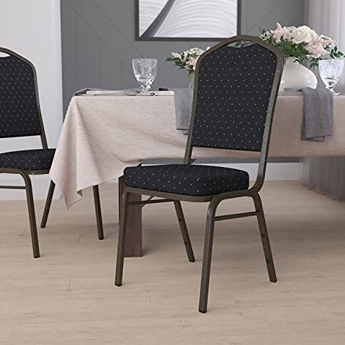 Flash Furniture Hercules Fabric Crown Back Stackable Banquet Chair, Black | Gold Vein Frame, Fabric Upholstery - color: Black Patterned Fabric/Gold Vein Frame, size: Set of 1