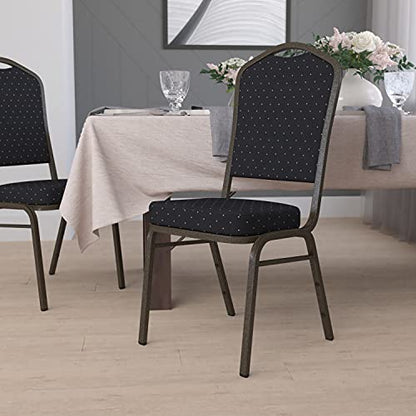 Flash Furniture Hercules Fabric Crown Back Stackable Banquet Chair, Black | Gold Vein Frame, Fabric Upholstery - color: Black Patterned Fabric/Gold Vein Frame, size: Set of 1