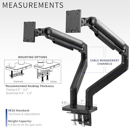 VIVO Heavy Duty Dual Ultra-Wide Monitor Desk Mount, Mechanical Spring Height Adjustable Stand for 2 Ultrawide Screens up to 45 inches, 44 lbs Capacity per Arm, Black, STAND-V200D