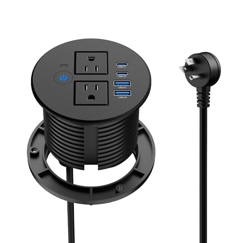 3-1/8" Desktop Power Grommet, Overload Switch, USB C PD 20W, 2 AC Outlets - size: 3-1/8" Hole