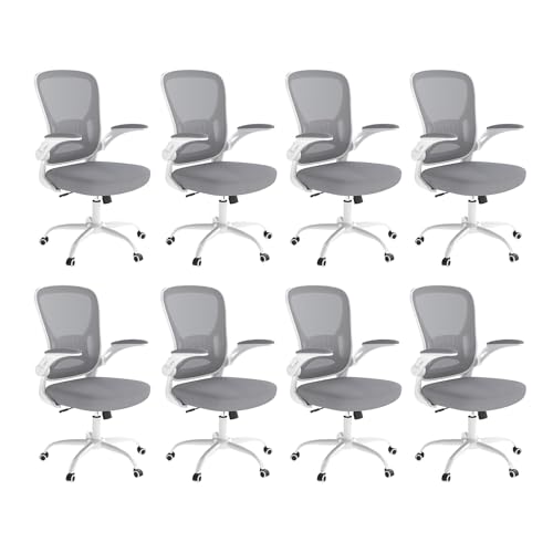 Youhauchair Adjustable Mesh Ergonomic Office Chair Set of 8, Grey | Flip-up Arms, Lumbar Support, Height Adjustable, Swivel, Breathable, Rocking, Mid Back Compurter Chair with Wheels - color: Grey, size: Set of 8