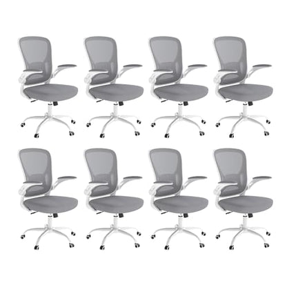 Youhauchair Adjustable Mesh Ergonomic Office Chair Set of 8, Grey | Flip-up Arms, Lumbar Support, Height Adjustable, Swivel, Breathable, Rocking, Mid Back Compurter Chair with Wheels - color: Grey, size: Set of 8