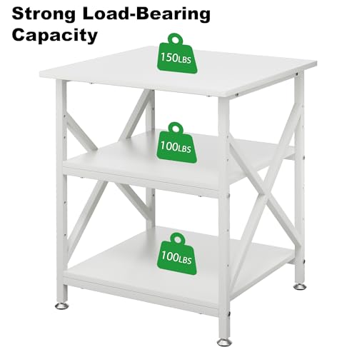3 Tier Printer Stand, Large 23.6"x23.6" Printer Table with Wheels | 3d Rolling Printer Cart with Height Adjustable Storage Shelf,Fit printer/fax/3d/scanner for Home Office, White - color: White