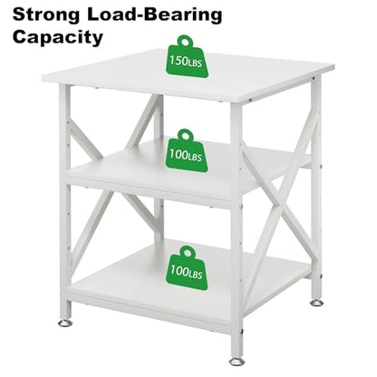 3 Tier Printer Stand, Large 23.6"x23.6" Printer Table with Wheels | 3d Rolling Printer Cart with Height Adjustable Storage Shelf,Fit printer/fax/3d/scanner for Home Office, White - color: White