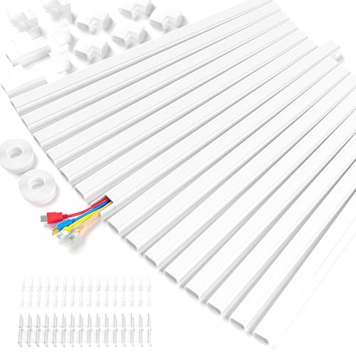 Delamu Cord Hider, 236in Cable Hider, Cord Covers for 3-4 Wires on Wall, Wire Covers for Cords, Wire Hiders for TV on Wall, Easier Setup Cable Cover Cable Management, W1.18 H0.63in, White - color: White, size: 236in L x 1.18in W x 0.63in H