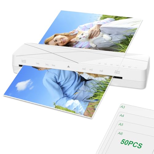 A3 Laminator Machine 13 Inch Thermal Cold 10-in-1 Auto Feed Laminator with 50 Sheets, Paper Trimmer, Corner Rounder, Fast Warm Up Jam-Proof for Home Office School Documents Photos (White) - color: White