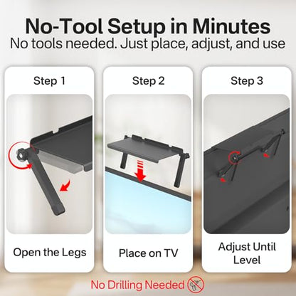 13 Inch Wide Platform TV Top Shelf for Cable Box, Adjustable Shelf for Top of TV with Remote Holder & Anti-Slip Legs, Flat Screen TV Top Shelf for Streaming Devices, Router, Media Box, Game Console