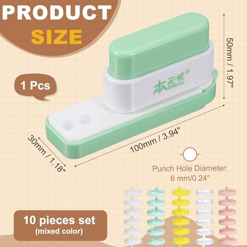 PATIKIL 5 Hole Paper Puncher, Hole Punch Binding Machine Spiral Coil Binder with 10Pcs 30 Ring Loose Leaf Binder Spines 5 Sheets Capacity for DIY Planner Scrapbook Office, Green - color: Green
