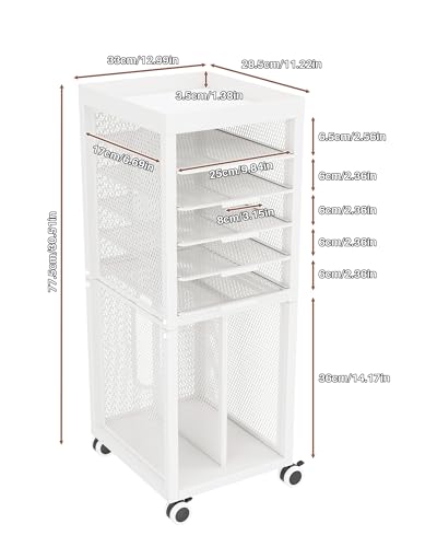 Rolling File Cart with 4 Dividers, Mobile File Cabinet with Wheels | Hanging File Folder Organizer, Under Desk Storage, Printer Stand Utility Cart Filing Cabinet for Home Office（White）