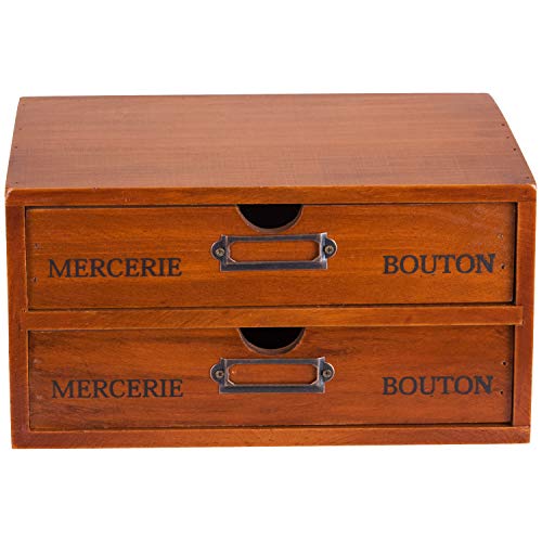 Vintage 2-Drawer Desk Organizer - Wood Countertop Drawer Organizers - 2-Tier Wooden Desktop Monitor Riser w/Drawers - Organization and Storage Drawers for Desk - Stackable Drawers - File Drawer Unit - size: 2 Drawer