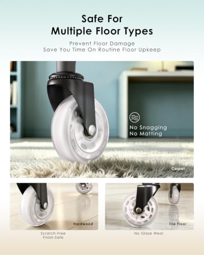 RidRed Gaming Chair Wheels - Heavy-Duty Office Chair Wheels - Replacement Rubber Casters - Universal Fit 3 Inch Chair Casters, Noise Free, Fits 98% Chair, for All Floor (White) - color: White