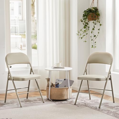 DUMOS Padded Folding Chairs 6 Pack, Outdoor Foldable Chairs - color: Kahki, size: 6 Pack