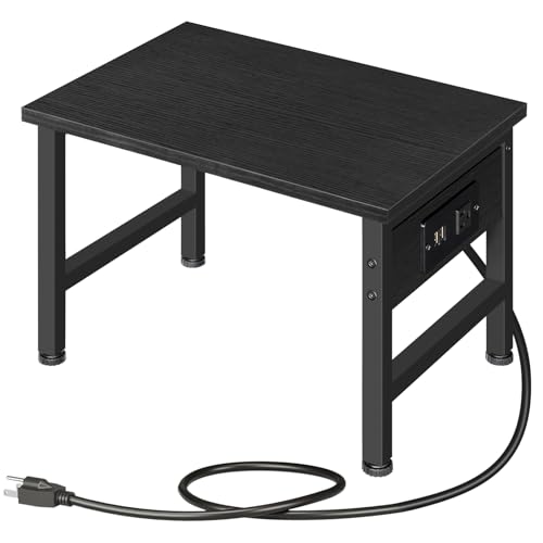 HOOBRO Printer Stand for Desk, Desktop Printer Stand with Charging Station, Small Printer Table with Storage Hook, Under Desk Printer Cart, File Rack for Home Office, Black BB01UPS01 - color: Black