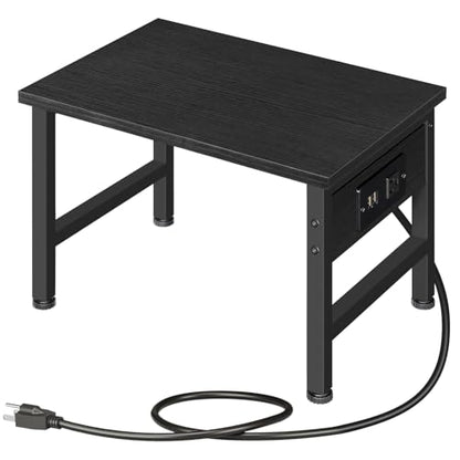 HOOBRO Printer Stand for Desk, Desktop Printer Stand with Charging Station, Small Printer Table with Storage Hook, Under Desk Printer Cart, File Rack for Home Office, Black BB01UPS01 - color: Black