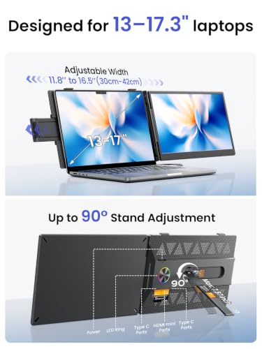 Laptop Screen Extender, 14" 1080P IPS Portable Monitor, Ultra-Slim, 1.79 lb - color: Black