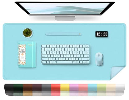 PU Leather Desk Pad Protector and Blotter, Large Mouse Pad and Laptop Desk Mat, Non-Slip Office and Home Writing Pad (Aqua Frost Blue, 31.5" x 15.7") - color: Aqua Frost Blue, size: 31.5" x 15.7"