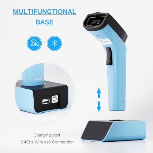 NETUM 1D Barcode Scanner, Wireless Bluetooth with Cradle, DS5000-Blue - color: Blue