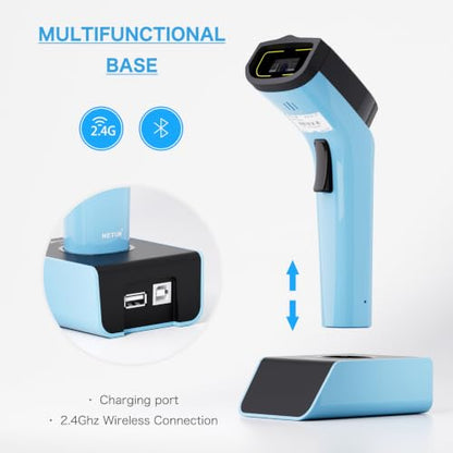 NETUM 1D Barcode Scanner, Wireless Bluetooth with Cradle, DS5000-Blue - color: Blue
