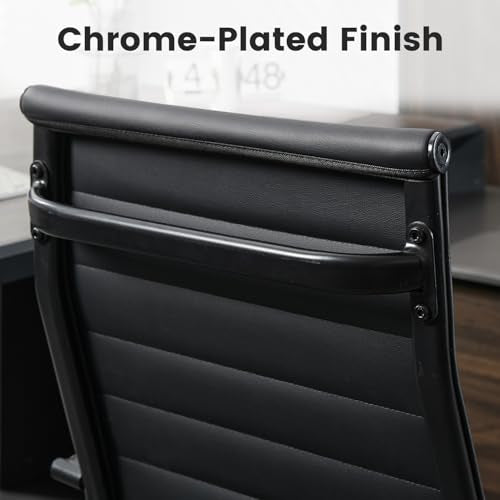 Office Desk Chair Leather, Conference Room Chairs with Wheels, Modern Executive Computer Guest Chairs with Arms. - color: Matte Black