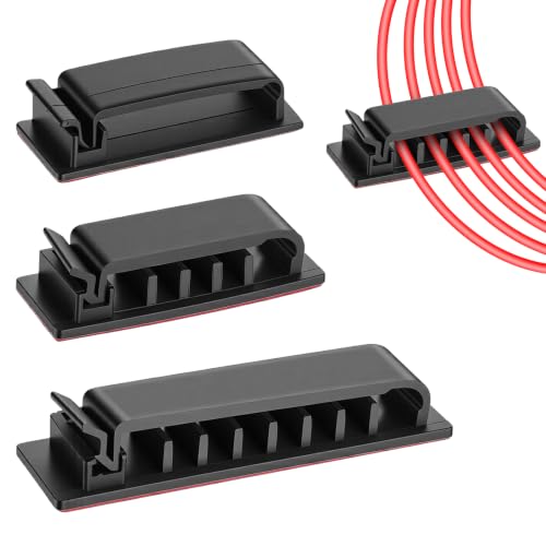 14Pcs Self Adhesive Cable Clips, Cord Organizers Wire Clips | Adhesive Cable Clips for Desk Cord Management Wire Clip Cord Holder for Under Desk, Car, Wall, TV PC Ethernet Cables (Black)