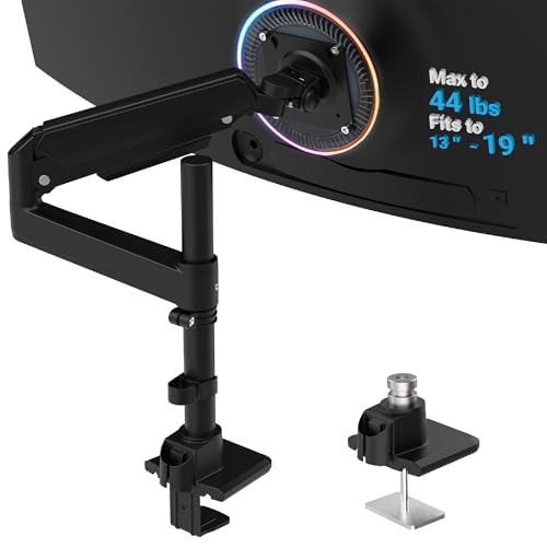 Heavy Duty Monitor Arm for 13-49 Inch Ultrawide Screens, Holds Up to 44lbs, Fully Adjustable Single Monitor Mount, with Clamp & Grommet Base, 75/100mm VESA Desk Mount, Black - color: Black, size: Single
