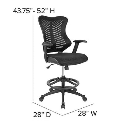 Flash Furniture LeatherSoft Adjustable Drafting Chair, Black | Leather soft Sides, High-Back, Mesh Back