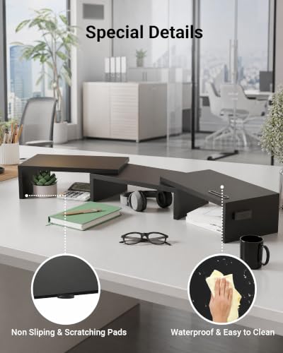 BONTEC Dual Monitor Stand Riser, Adjustable Length & Swivel Angle, Black - color: Black, size: 42.5 in