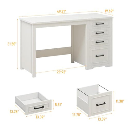Vabches Farmhouse 49” Executive Desk with File Drawer, Cream White | 4 Drawers Reversible Computer Desk with Storage, Rustic Home Writing Workstation for Home Office - color: 49in Cream White