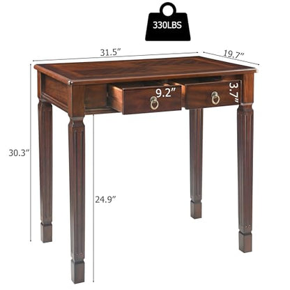 Cherry Walnut Writing Desks with Drawers, 31.5" Mid-Century Modern Computer Desk for Home Office, Secretary Desk for Living Room Study or Workspace, Easy Assembly Vanity Desk, SSZD1258 - size: 35.1"
