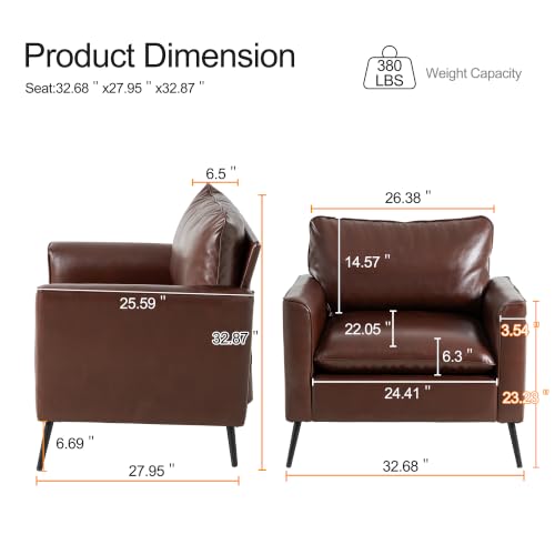 Okeysen Modern Leather Chairs, Oversized Arm Sofa, Mid-Century Accent Chair for Waiting Room and Bedroom Comfy, Upholstered Single Sofa Reading Chair - color: Reddish Brown, size: set of 1