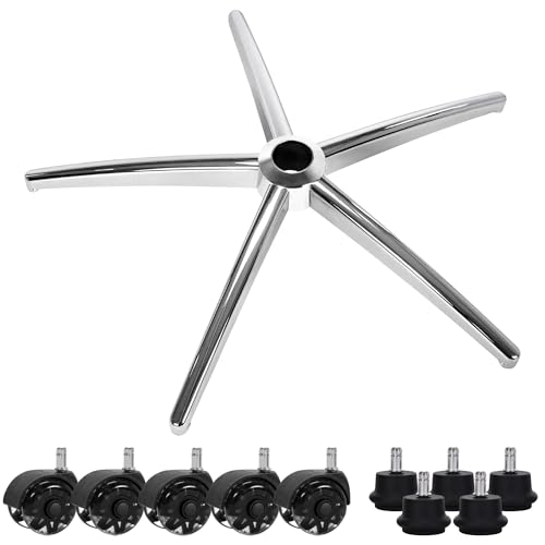 Office Gaming Chair Metal Base Replacement Part with 5 Wheels 5 Bell Glides - color: Silver