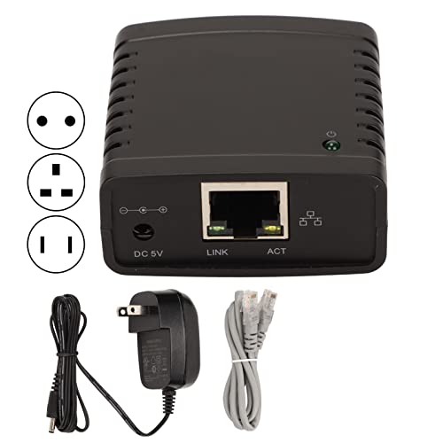 GOWENIC USB Printer Server, Printer Network Sharer, TCP/IP LPR Print Server, Wireless Extender Sharer, 10/100Mbps RJ45 LAN 1 Port USB Ethernet Extension Adapter, 100-240V(#3)