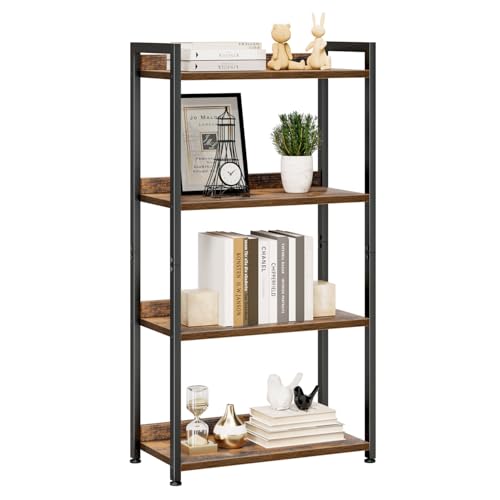 NUMENN Bookshelf, 4 Tier Freestanding Shelving Unit, Vintage | Metal Frame & Wood Shelves, Falling Prevention Baffle, Open Storage Bookcase for Bedroom, Living Room & Home Office - color: Vintage, size: 4 Tier(Wide)