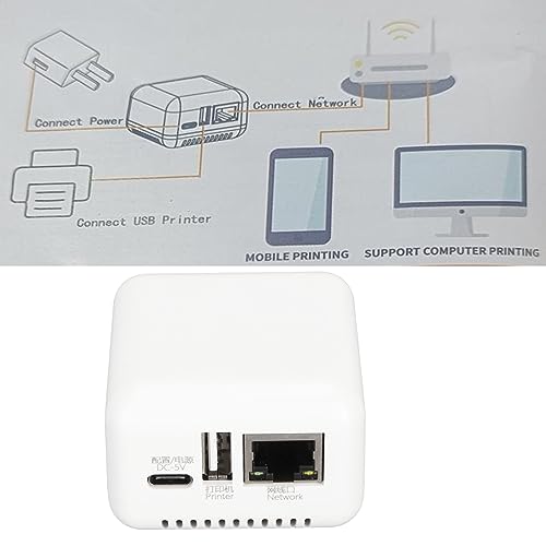Luqeeg LAN Print Share Server, Supports Image and Text Printing, Computer Print Server Adapter, Multiple Interfaces, Maximum Support 256GB, Compatible with 95% USB Printer Brands (US