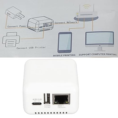 Luqeeg LAN Print Share Server, Supports Image and Text Printing, Computer Print Server Adapter, Multiple Interfaces, Maximum Support 256GB, Compatible with 95% USB Printer Brands (US