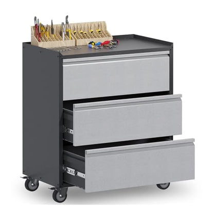 3 Drawer Rolling Garage Storage Cabinet, Small Metal Tool Cabinet with Drawer, Tool Chest & Cabinet for Workshop, Garden, Home, Office, Assembly Required, Black/Gray - size: 18.11"D x 30.29"W x 35.42"H