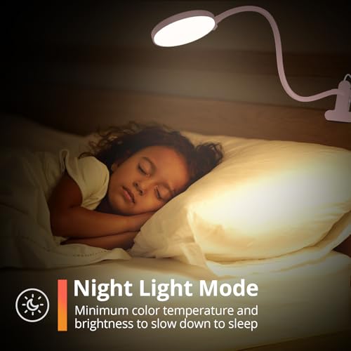iFalarila Reading Light with Remote, LED Desk Lamp Clip on [1H Timer & Nightlight] RA>95 Dimmable Flexible Gooseneck, Reading Lamp with Clamp for Table - 3.5'' (Adapter Included) - style: 3.5'' Pink