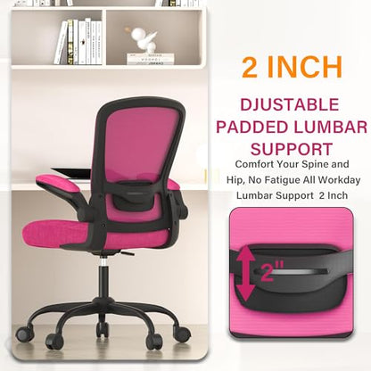 Mimoglad Ergonomic Office Chair - Desk Chair with Flip-up Armrests & 135° Recline, Adjustable Lumbar Support - Space-Saving Task Chair for Business/Team Office & Home (Modern, Rose-Carmine) - color: Rose-carmine