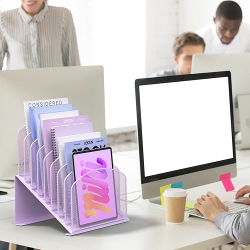 Sinboun Inclined Desk File Organizer Folder Holder with 8-Section, Purple - color: Purple, size: 8 Section