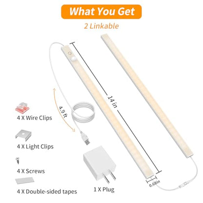 USB Plug-in Motion Sensor Light, ON/Night/Day Modes, Bright&Dimmable - color: Warm White, size: 2-Bar