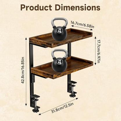 Clamp on Desk Shelf, 2-Tier 17" Office Desk Shelves Organizer (Brown) - color: Brown