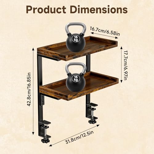 Clamp on Desk Shelf, 2-Tier 17" Office Desk Shelves Organizer (Brown) - color: Brown