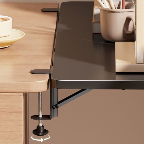 Desk Extender Tray, Punch-Free Clamp on 90° Foldable Keyboard Drawer Tray, Table Mount Armrest Shelf, Computer Elbow Arm Support (White, 23.6"*9.8"*0.5"/60cm*25cm*1.2cm) - color: White, size: 23.6"*9.8"*0.5"/60cm*25cm*1.2cm