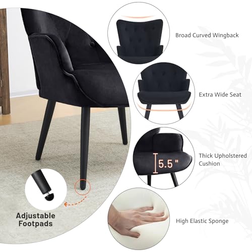 Furniliving Velvet Accent Chair Modern Upholstered Side Armchair with Tapered Legs Tufted Button Wingback Sofa Chairs Tall Back Reading for Living Room Bedroom Waiting Room, Black - color: Black, size: Set of 1
